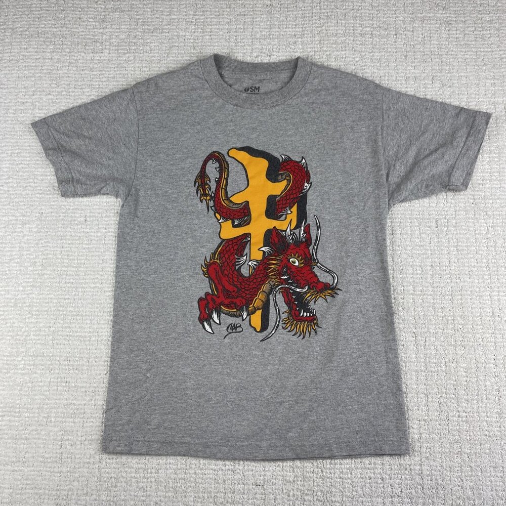 Y2K RDS skate Shirt Boys SM Red Dragon Canada Big dragon print grey (Read**)